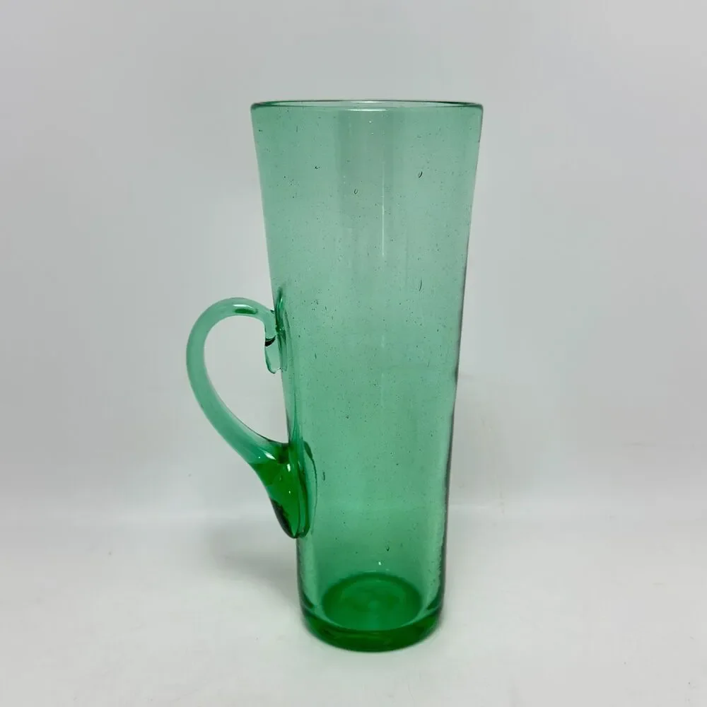 Vintage Blenko Art Glass Sea Green Chimney Highball Tumbler with Handle